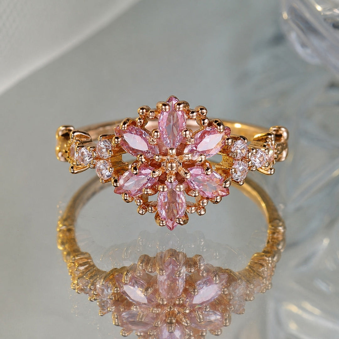 Rose Gold Floral Ring Gráinne with Pink Zirconia