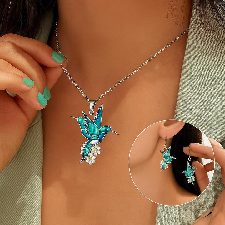Silver Necklace Set Síle with Hummingbird Motif