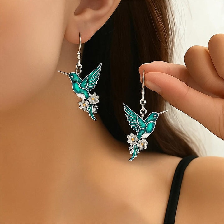 Silver Necklace Set Síle with Hummingbird Motif