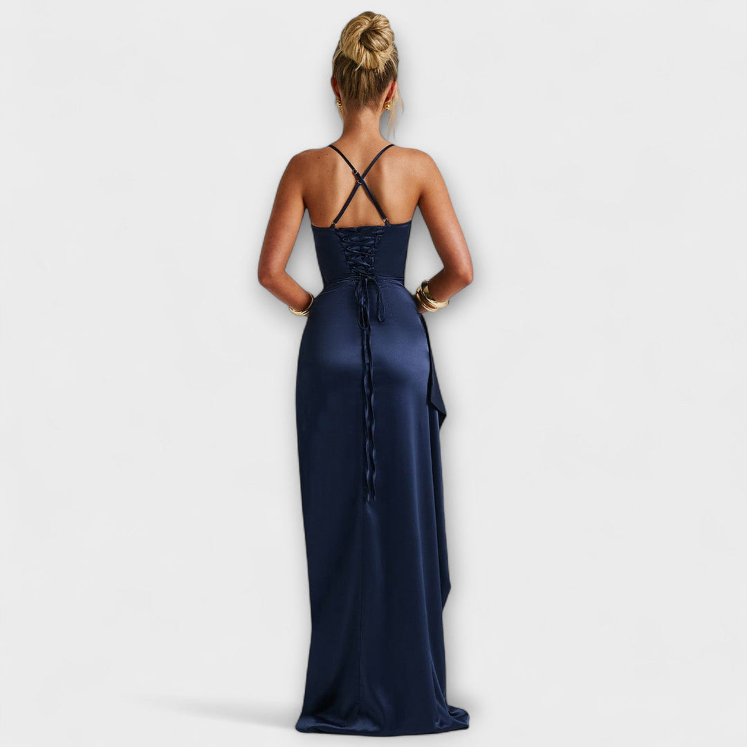 Krissi - Marineblaues Maxikleid mit Schlitz