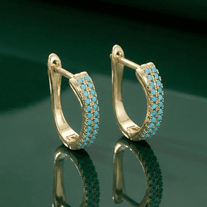 Gold Huggie Earrings Nuala with Turquoise