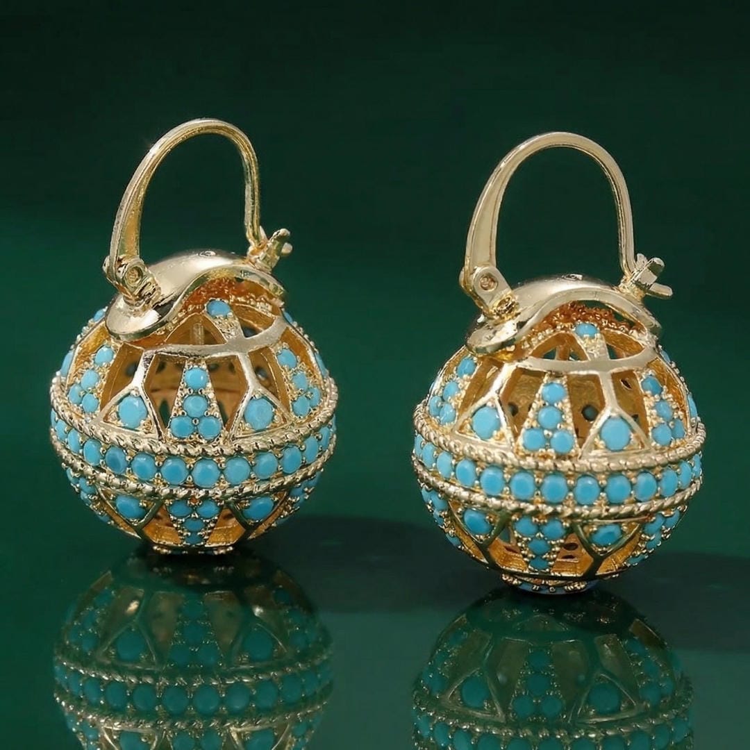 Gold Drop Earrings Dervla with Turquoise Beads