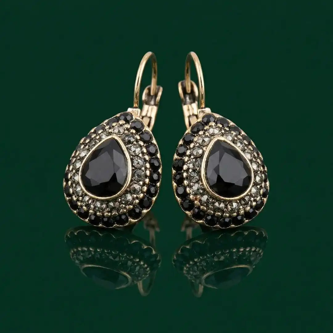 Gold Drop Earrings Sinéad with Turquoise and Red Stones