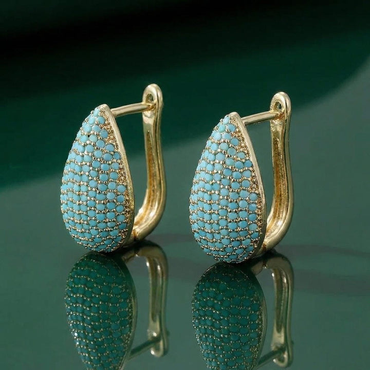 Gold Huggie Earrings Sadhbh with Turquoise