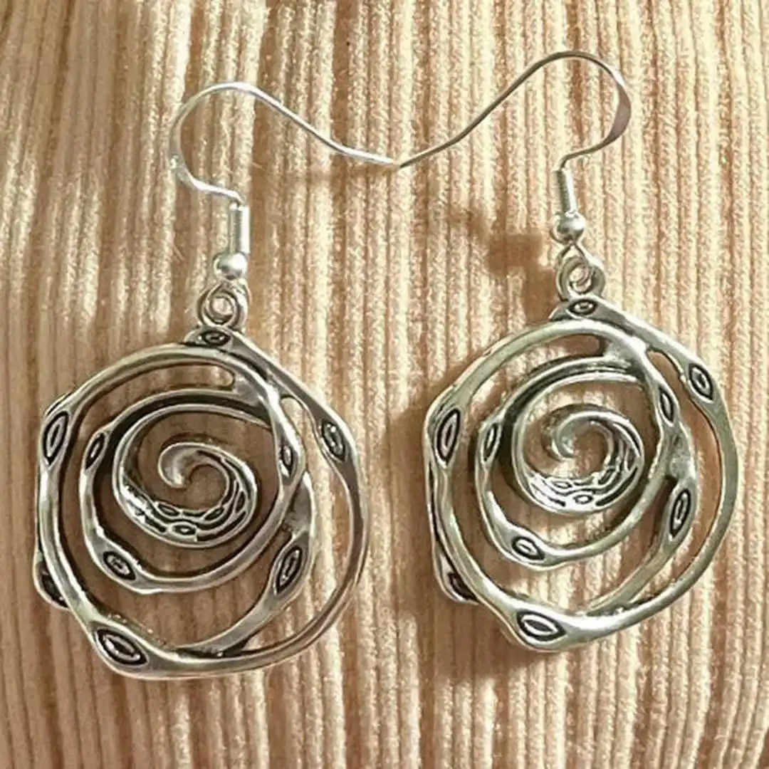 Silver Drop Earrings Dingle with Spiral Design