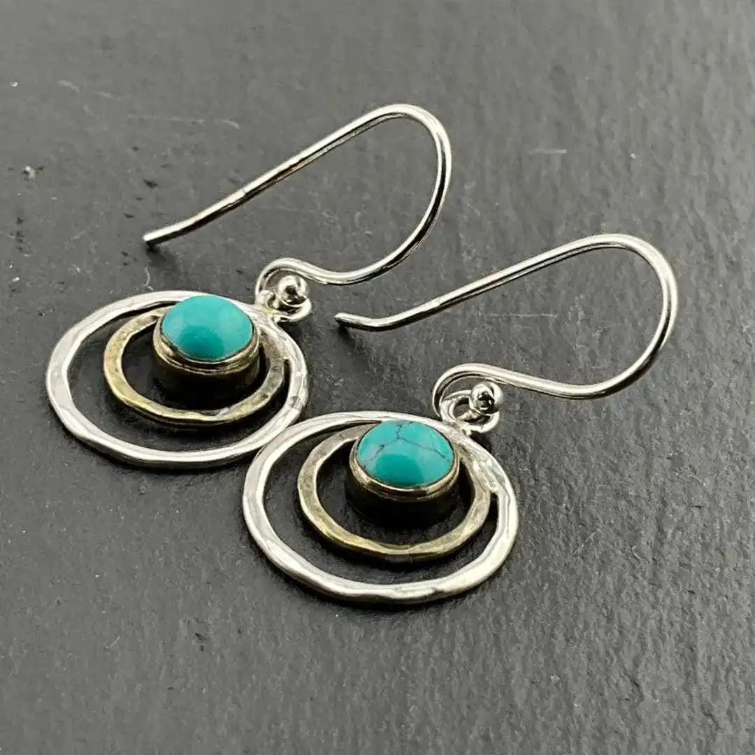 Silver & Gold Drop Earrings Adare with Turquoise