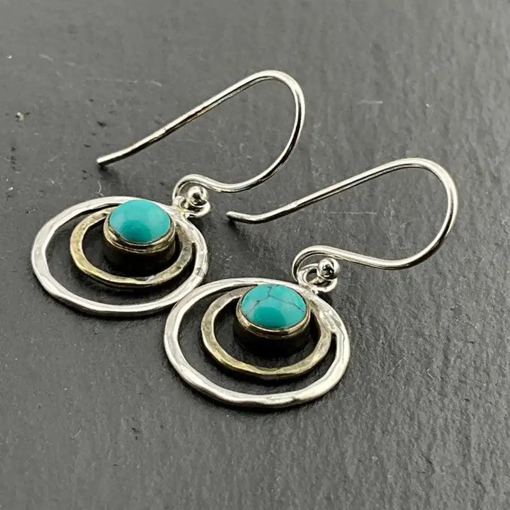 Silver & Gold Drop Earrings Adare with Turquoise