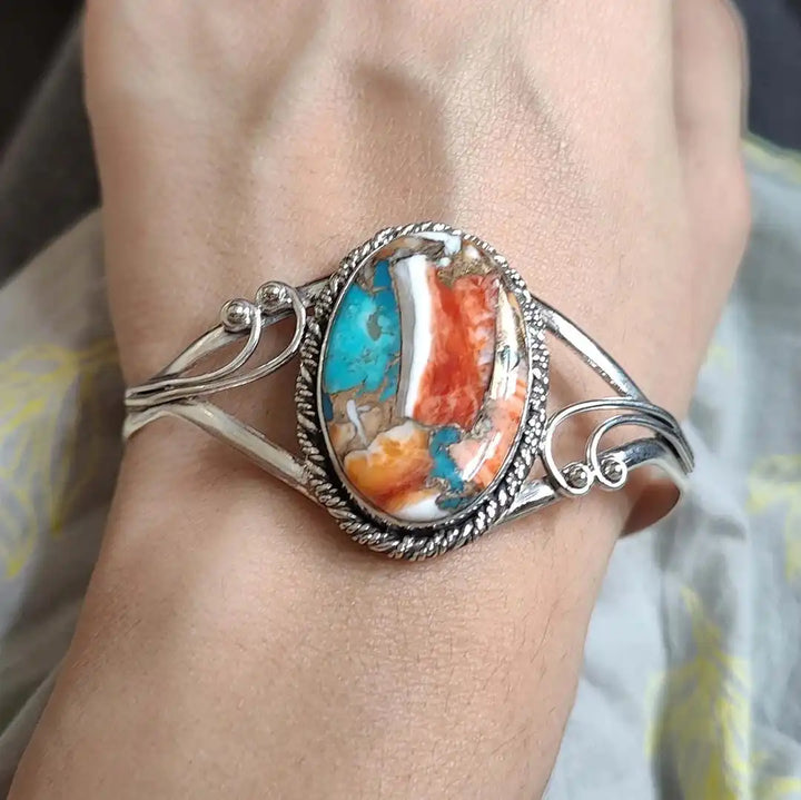 Silver Cuff Bracelet Sorcha with Turquoise Stone