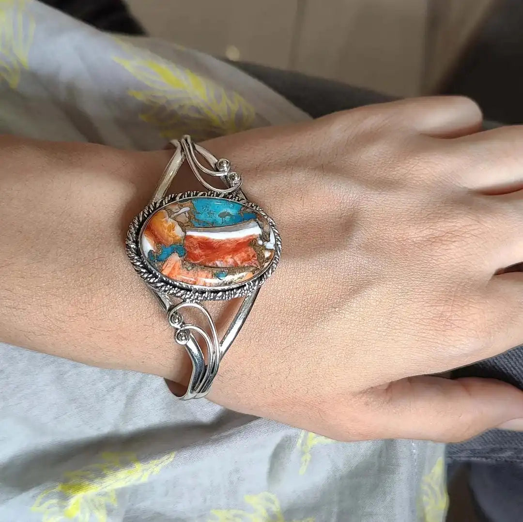 Silver Cuff Bracelet Sorcha with Turquoise Stone