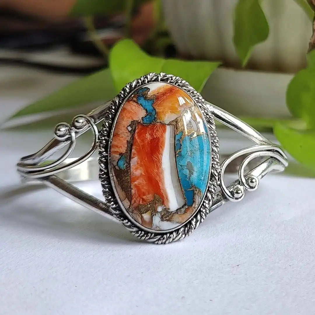 Silver Cuff Bracelet Sorcha with Turquoise Stone