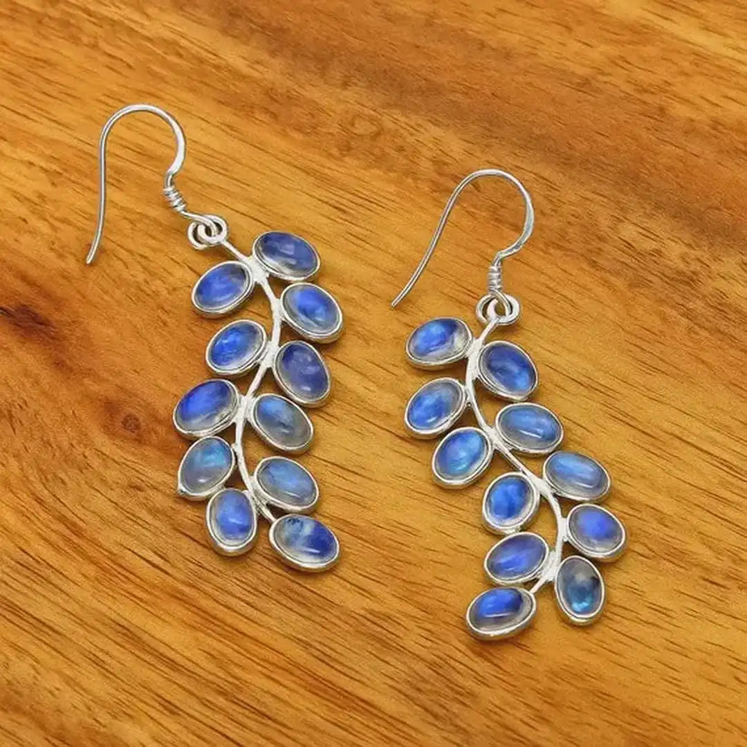 Silver Drop Earrings Killarney with Moonstone Leaves