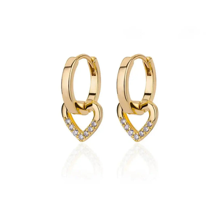 Gold Huggie Earrings Aisling with Zirconia Heart