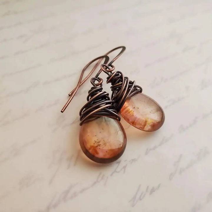 Antique Gold Drop Earrings with Agate Teardrops
