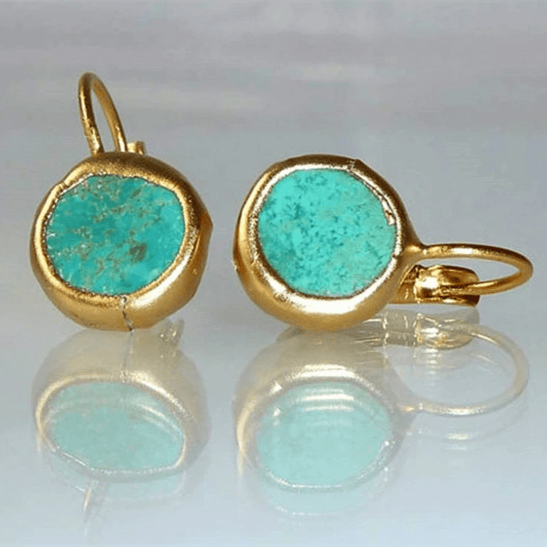 Gold Drop Earrings Bláthnaid with Turquoise Stone
