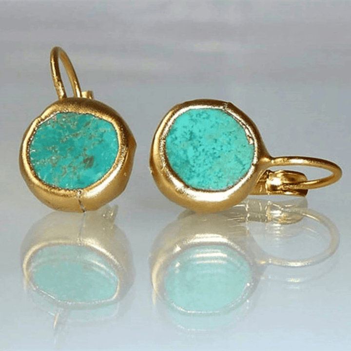 Gold Drop Earrings Bláthnaid with Turquoise Stone