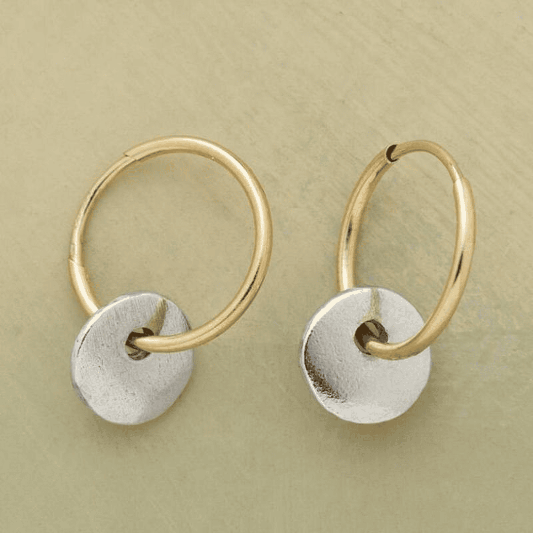 Gold & Silver Hoop Earrings Cong with Disc Charm