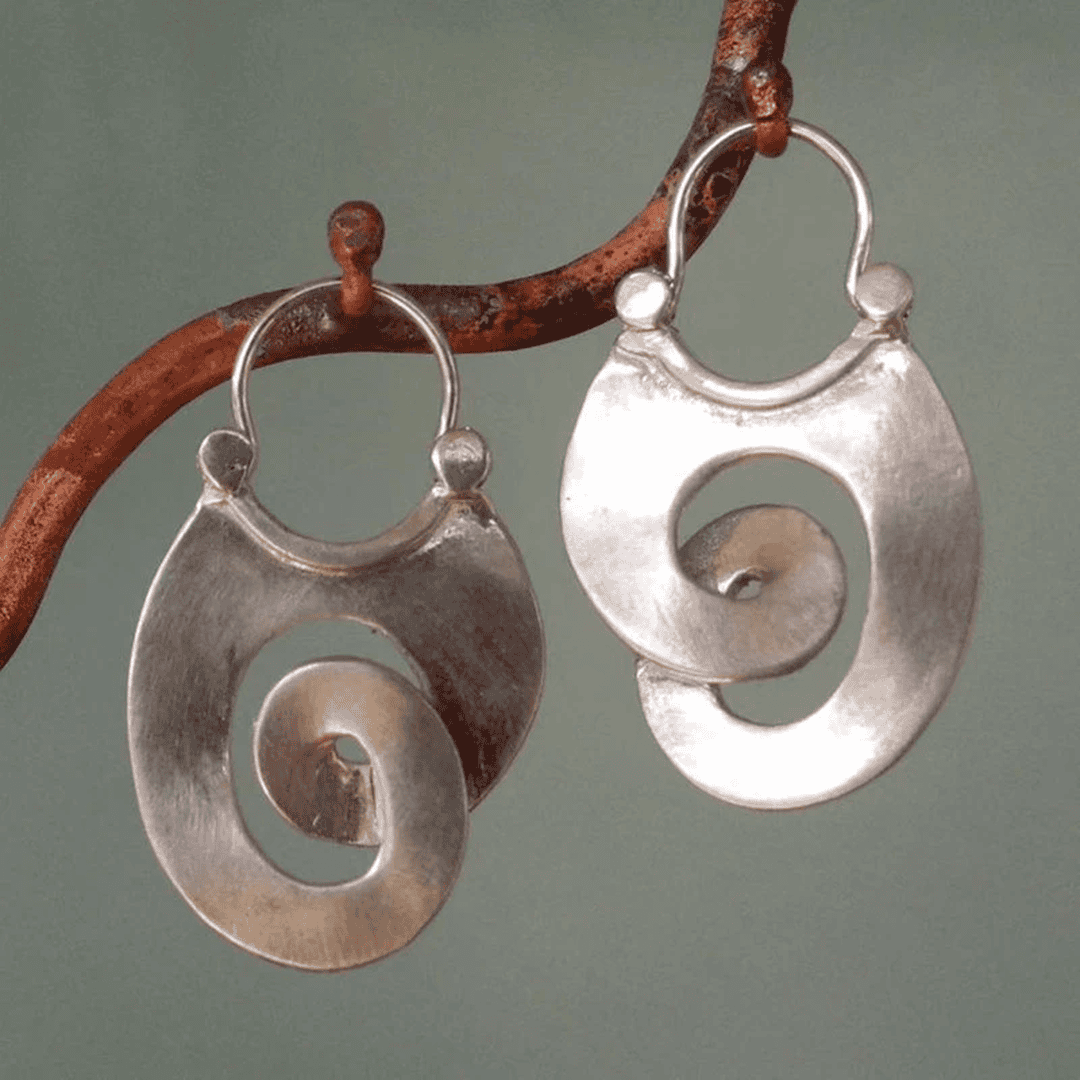 Silver Hoop Earrings Kenmare with Spiral Design