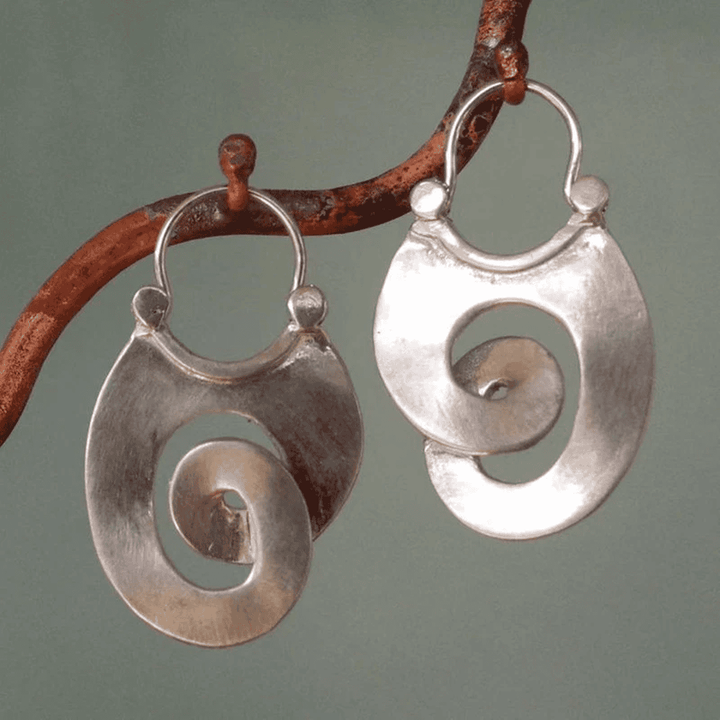 Silver Hoop Earrings Kenmare with Spiral Design