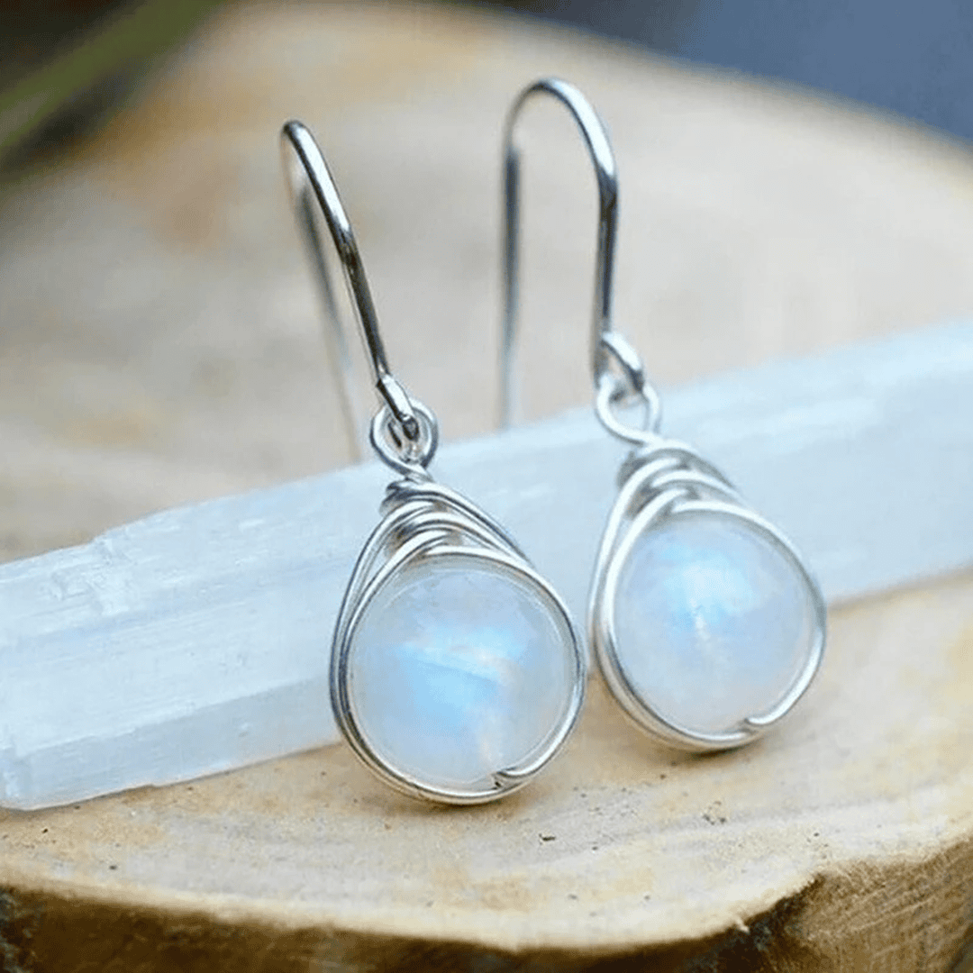 Silver Drop Earrings Sorcha with Moonstone