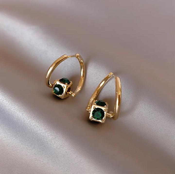 Gold Drop Earrings Saoirse with Emerald Cubes