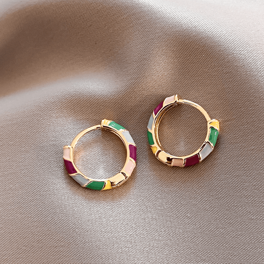 Gold Huggie Earrings Kinsale with Colourful Enamel