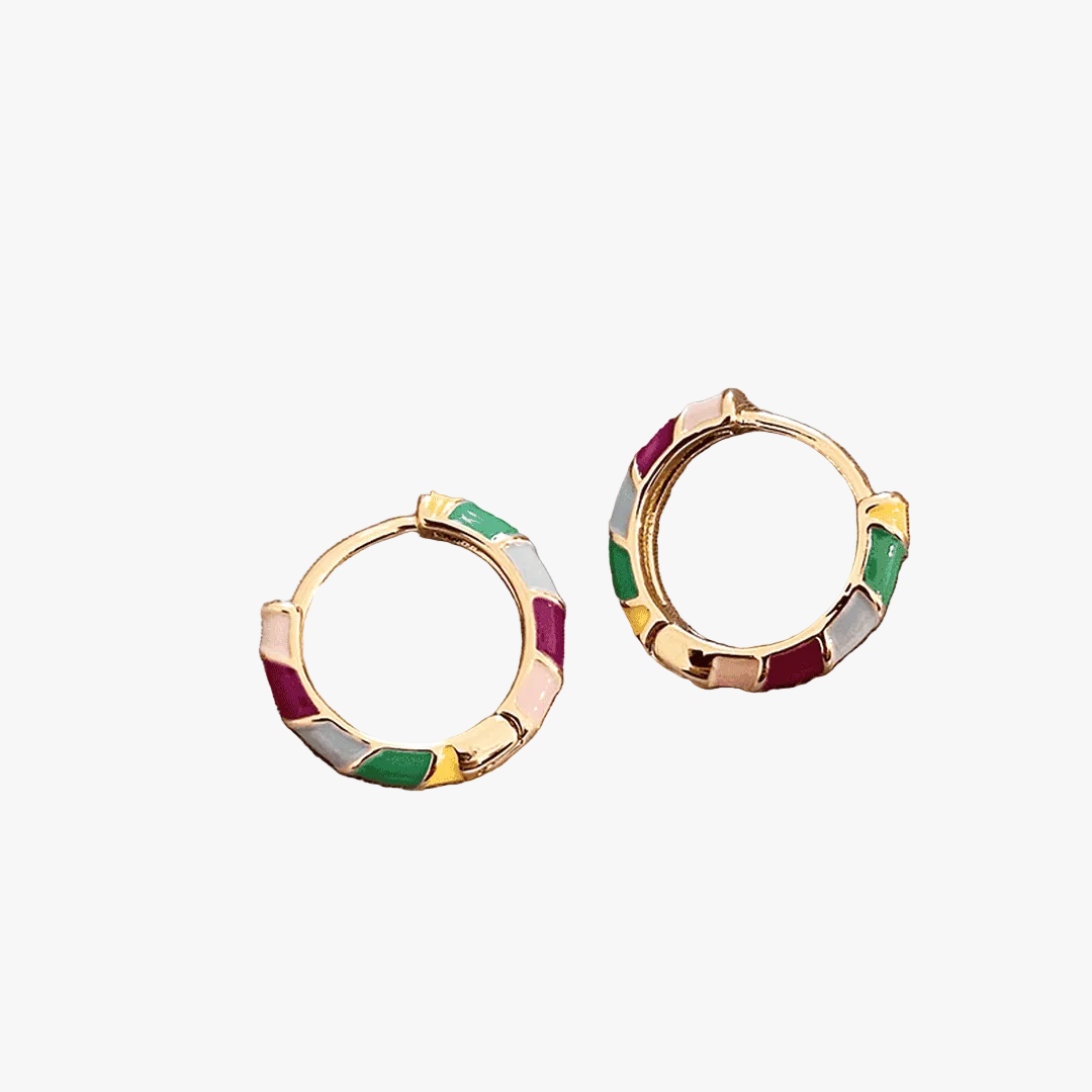 Gold Huggie Earrings Kinsale with Colourful Enamel