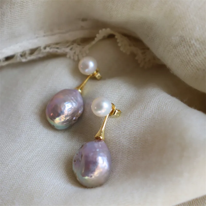 Gold Drop Earrings Órlaith with Baroque Pearls