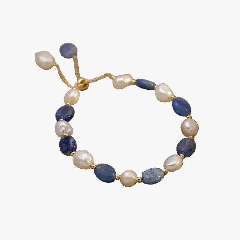 Gold Pearl Beaded Bracelet Aoibh with Blue Stones
