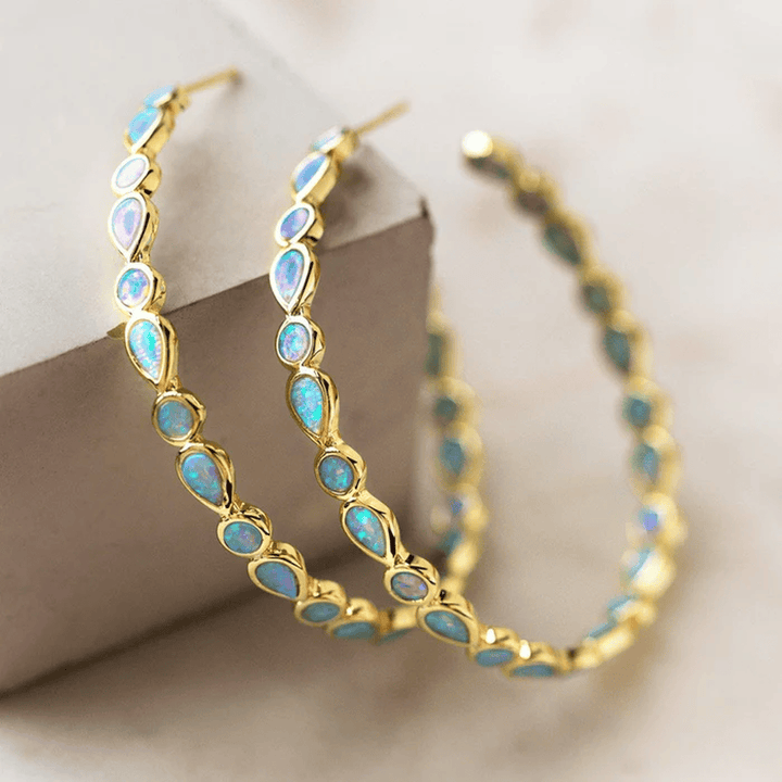 Gold Hoop Earrings Killarney with Blue Opal