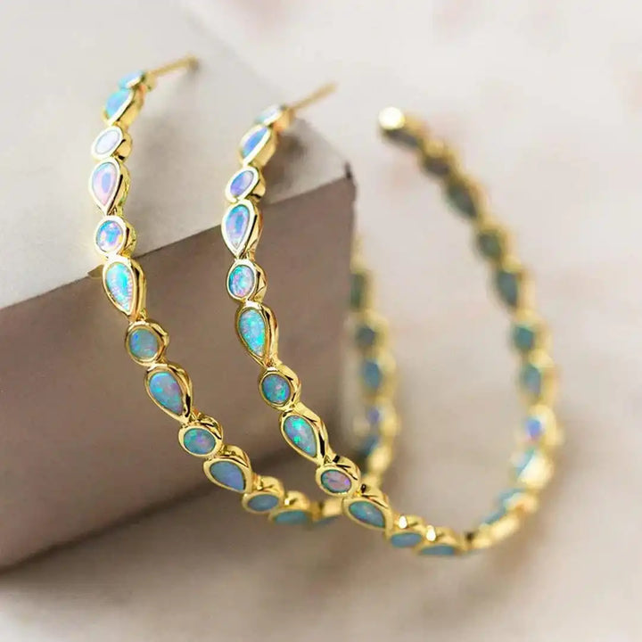 Gold Hoop Earrings Áine with Opals