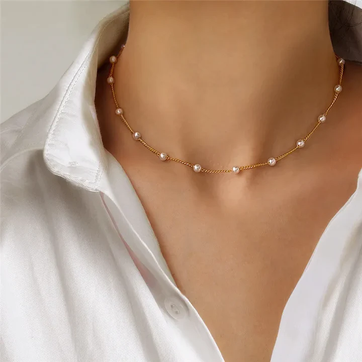 Gold Chain Necklace Adare with Pearls