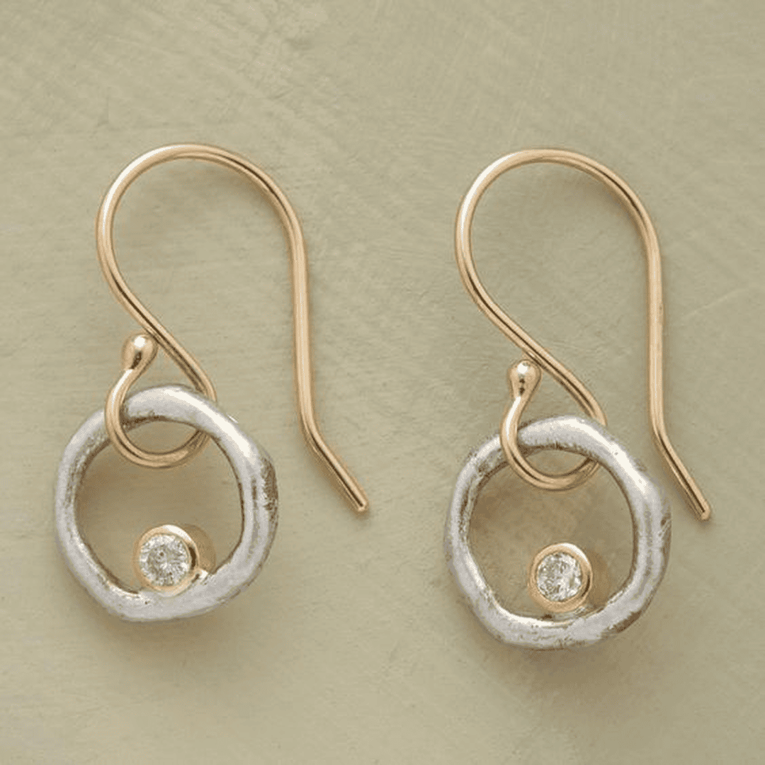 Gold & Silver Drop Earrings Westport with Crystal