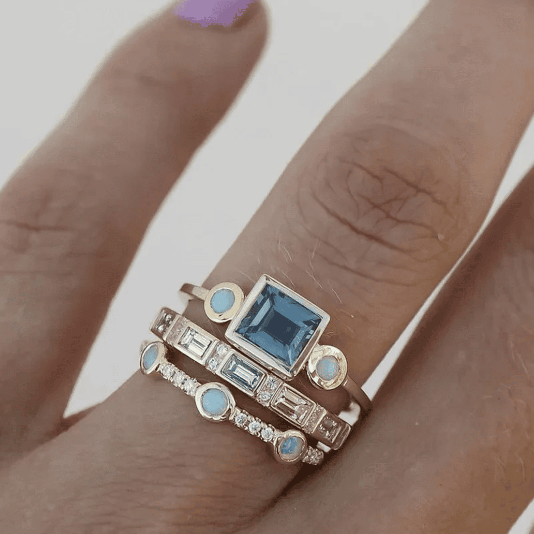Gold Ring Set Kenmare with Blue Topaz and Turquoise