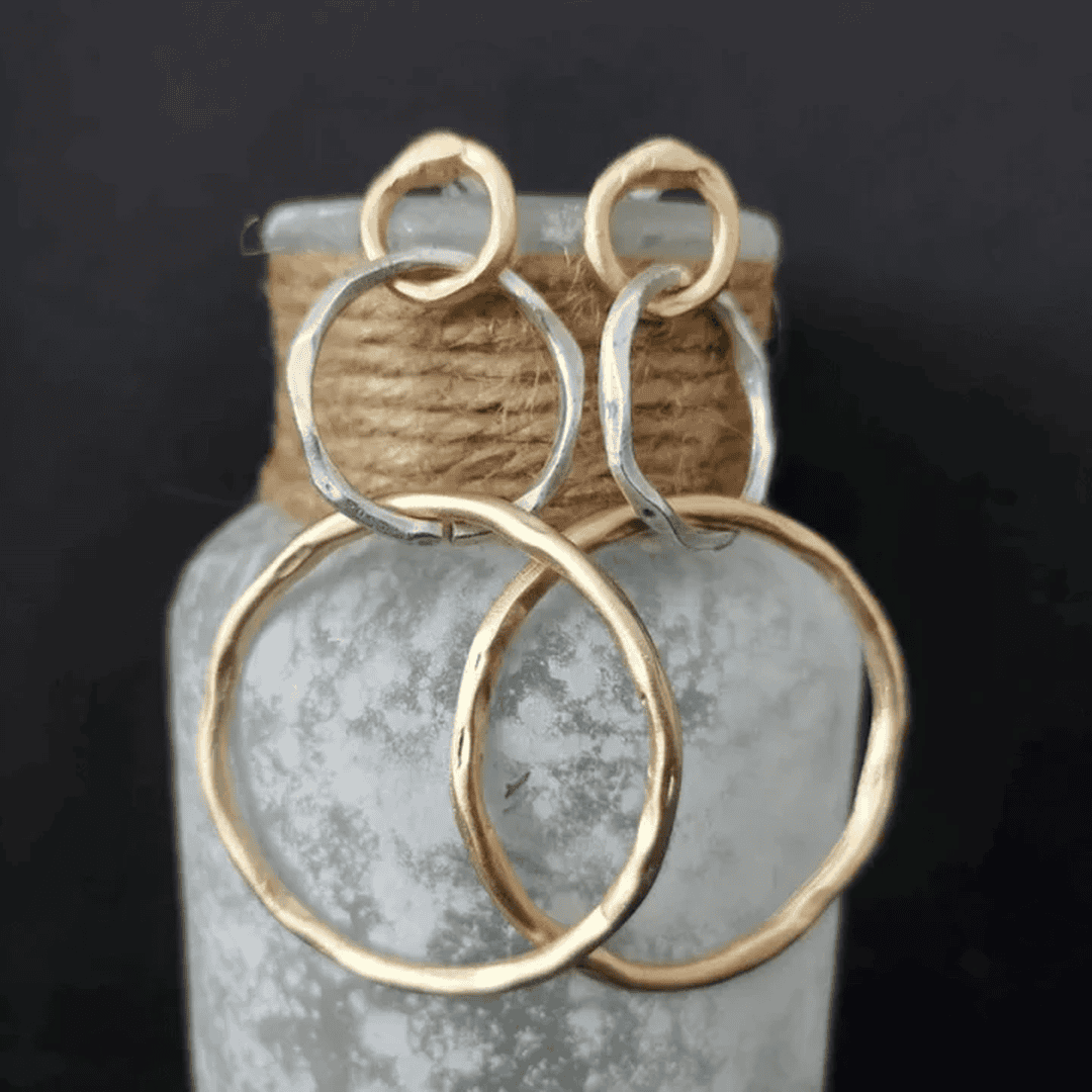 Gold & Silver Hoop Earrings with Hammered Circles