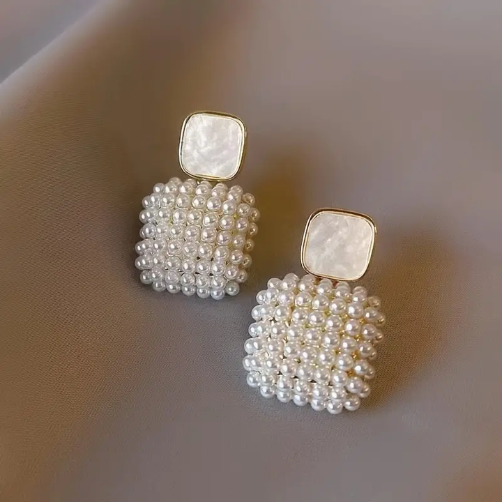 Gold Drop Earrings with Mother-of-Pearl and Pearls