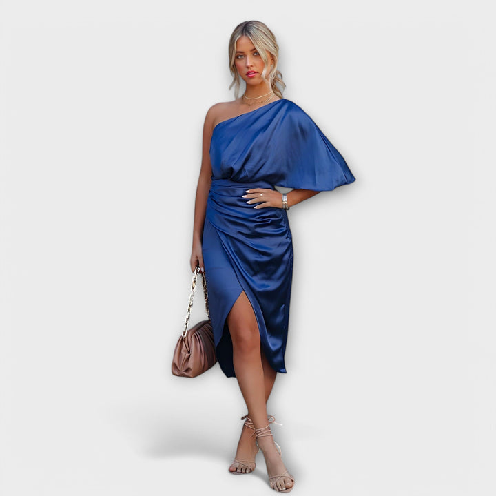 Élise - Blaues luxuriöses One-Shoulder-Abendkleid