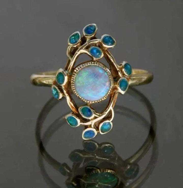 Gold Ring Aisling with Moonstone and Turquoise