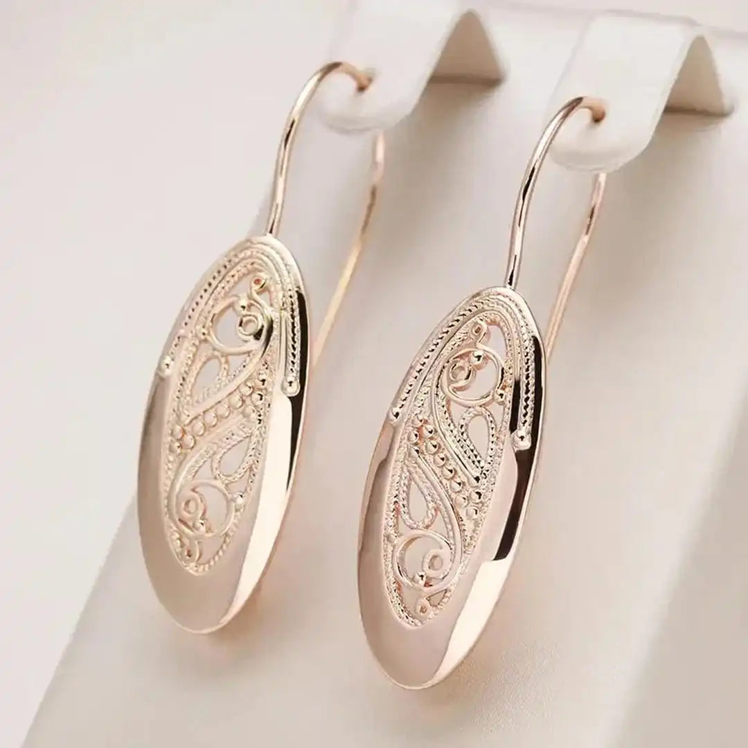 Rose Gold Drop Earrings Clíona with Filigree Swirls