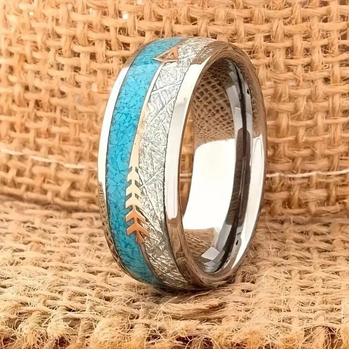 Silver Band Ring Niamh with Turquoise and Arrow Motif