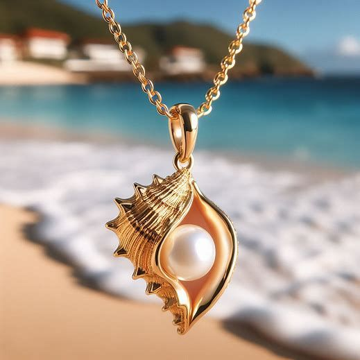 Gold Necklace Muirne with Shell & Pearl