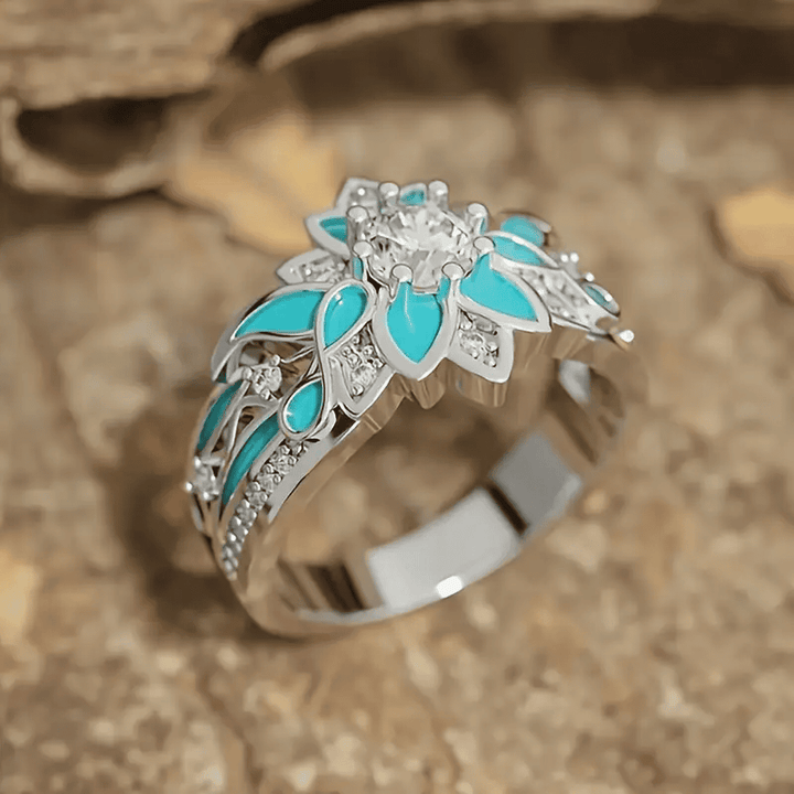 Gold & Silver Ring Dervla with Turquoise Floral Motif