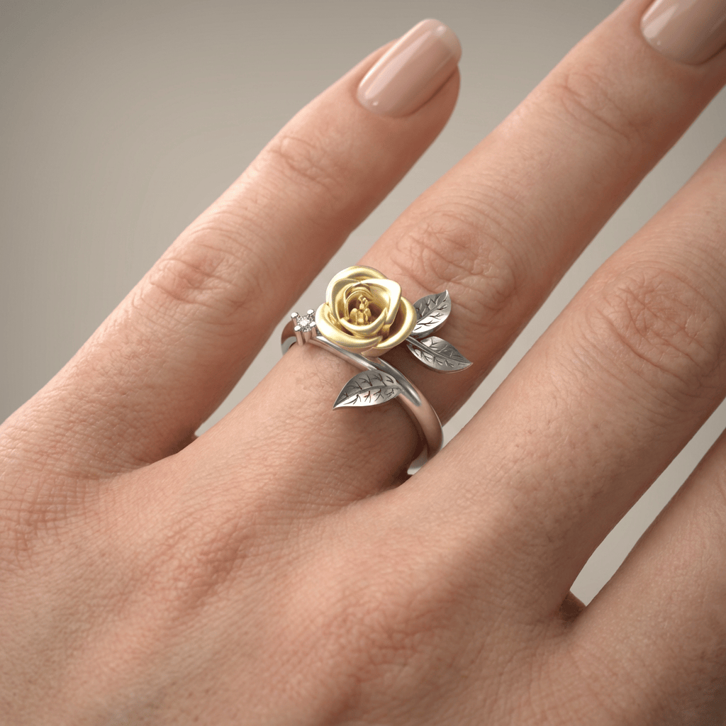 Gold & Silver Ring Róisín with Golden Rose