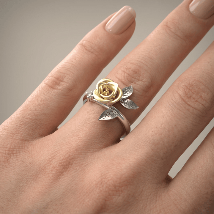 Gold & Silver Ring Róisín with Golden Rose