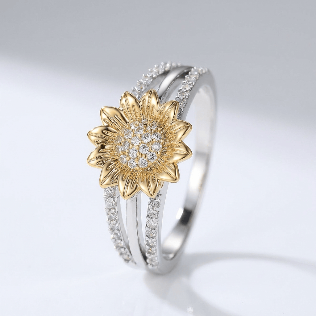 Gold & Silver Ring Áine with Sunflower