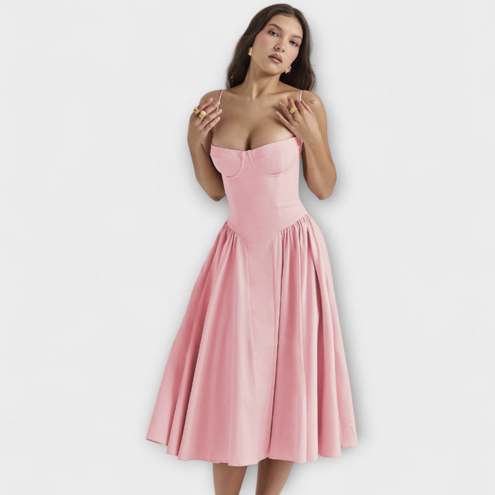 Rosalie - Salbeigrünes ärmelloses Korsettkleid