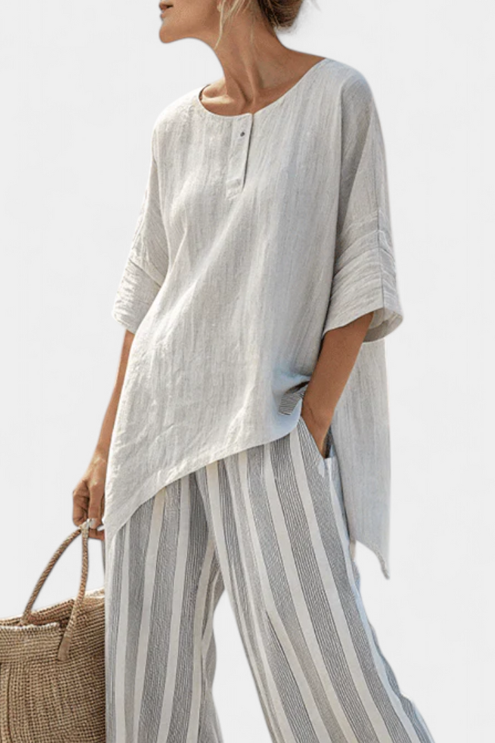 Clarisse - Asymmetrisches Blusen-Set mit Streifen