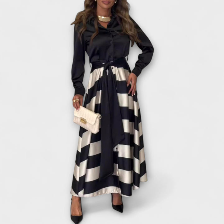 Hedda - Bordeaux-gestreiftes Hemdblusenkleid mit Gürtel