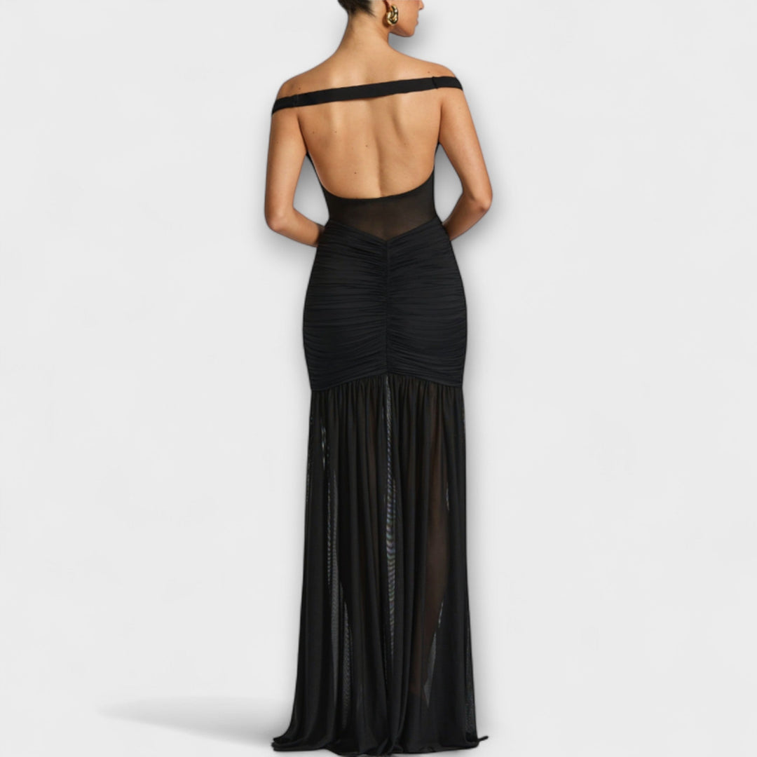 Therese - Grünes Schlitzkleid mit Drapierung