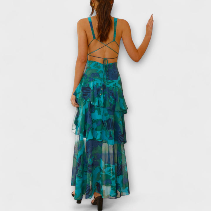Domenica - Blau-grünes Chiffonkleid mit Lagen