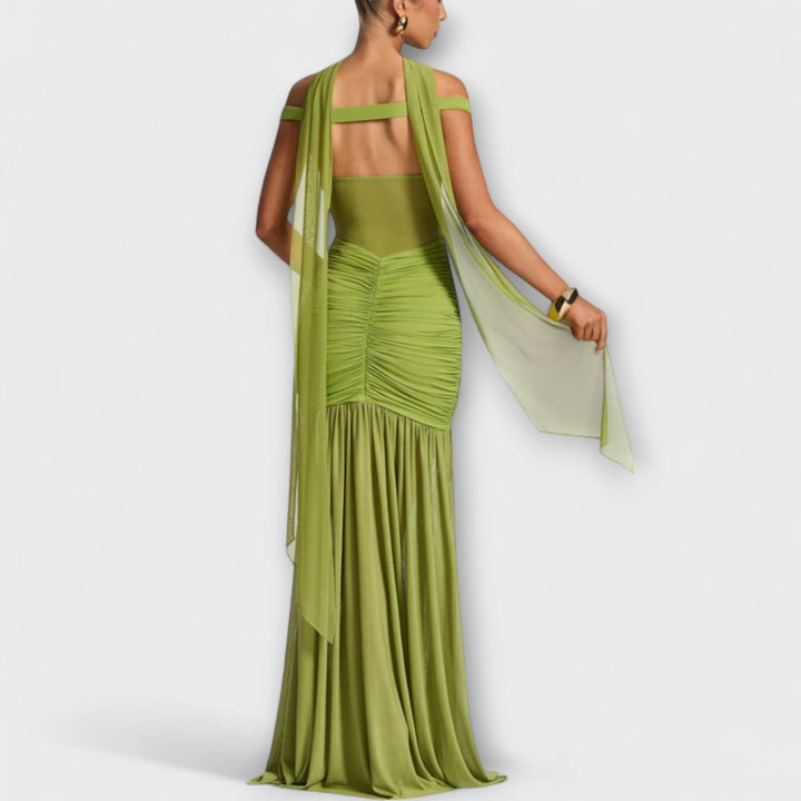 Therese - Grünes Schlitzkleid mit Drapierung